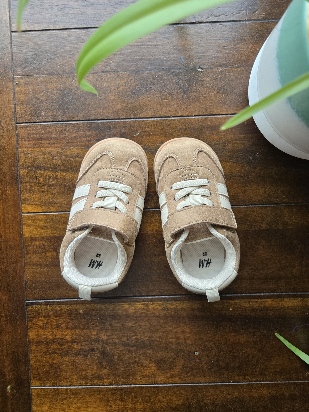 H&M Toddler Suede-Style Tan Sneakers with White Stripes